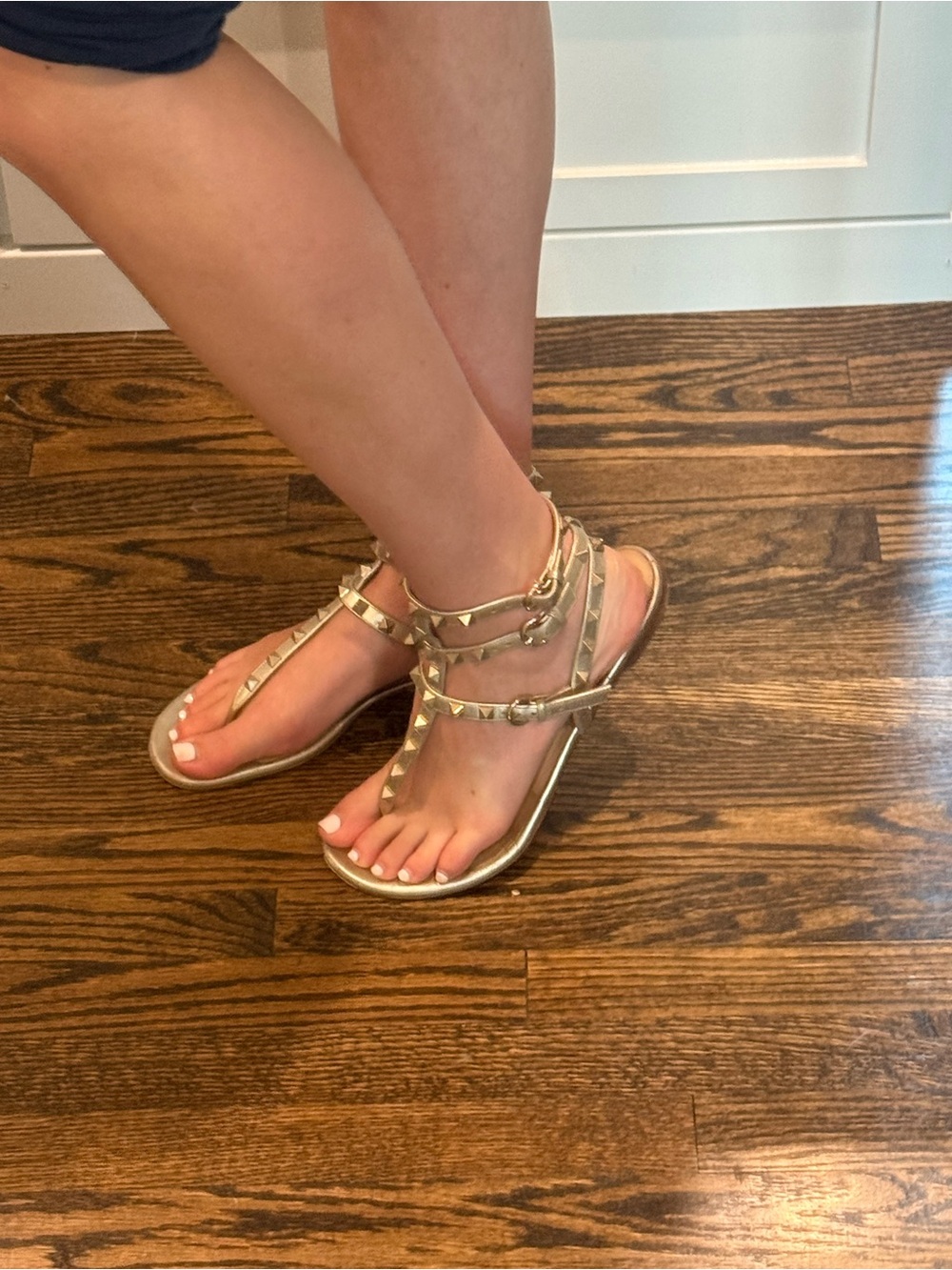 Valentino Garavani Gold Rockstud Metallic Strappy Sandals
